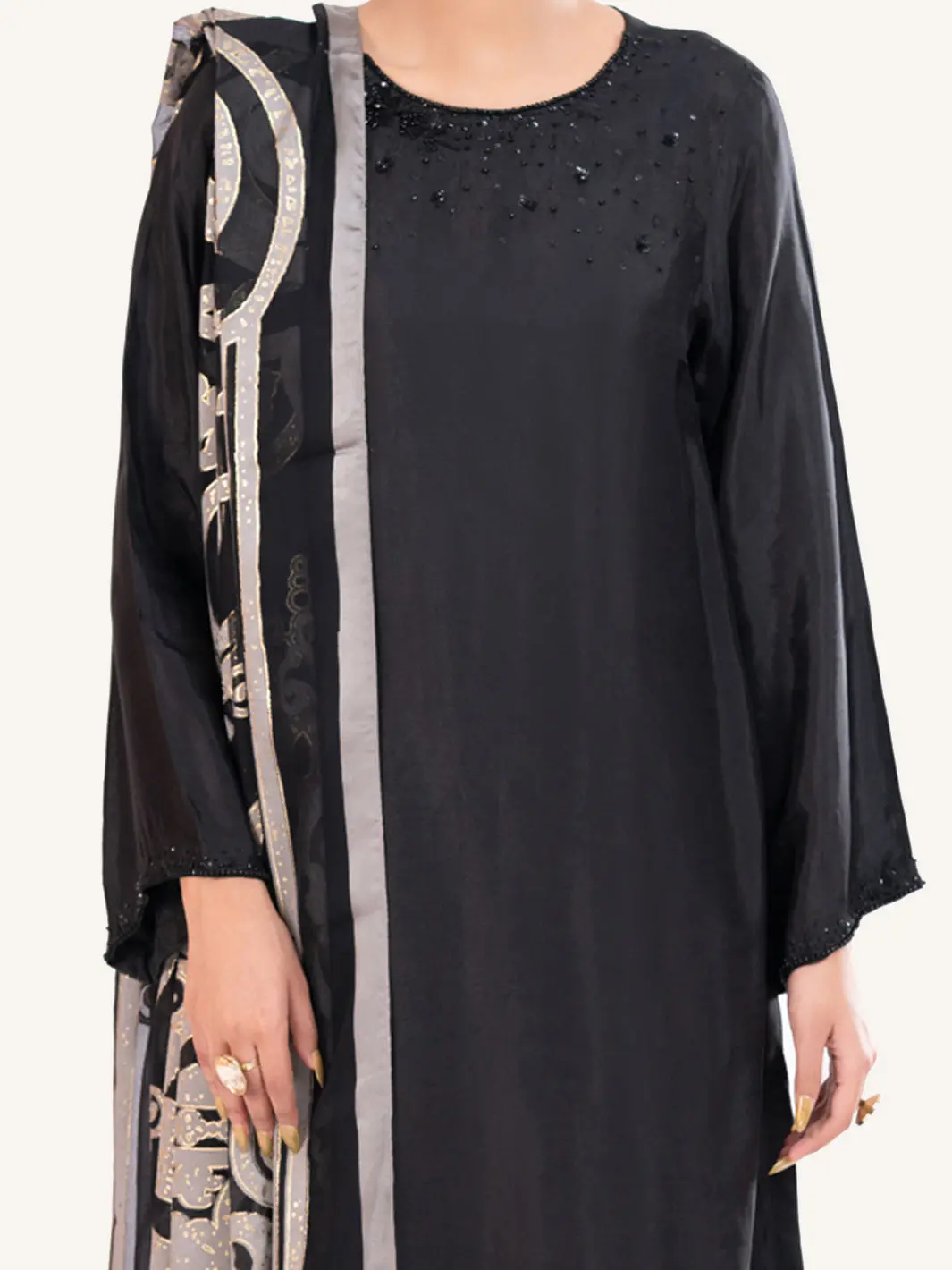 Black Sheesha Silk Formal 3Pc Stitched - Al-3Ps-Ls-578 3