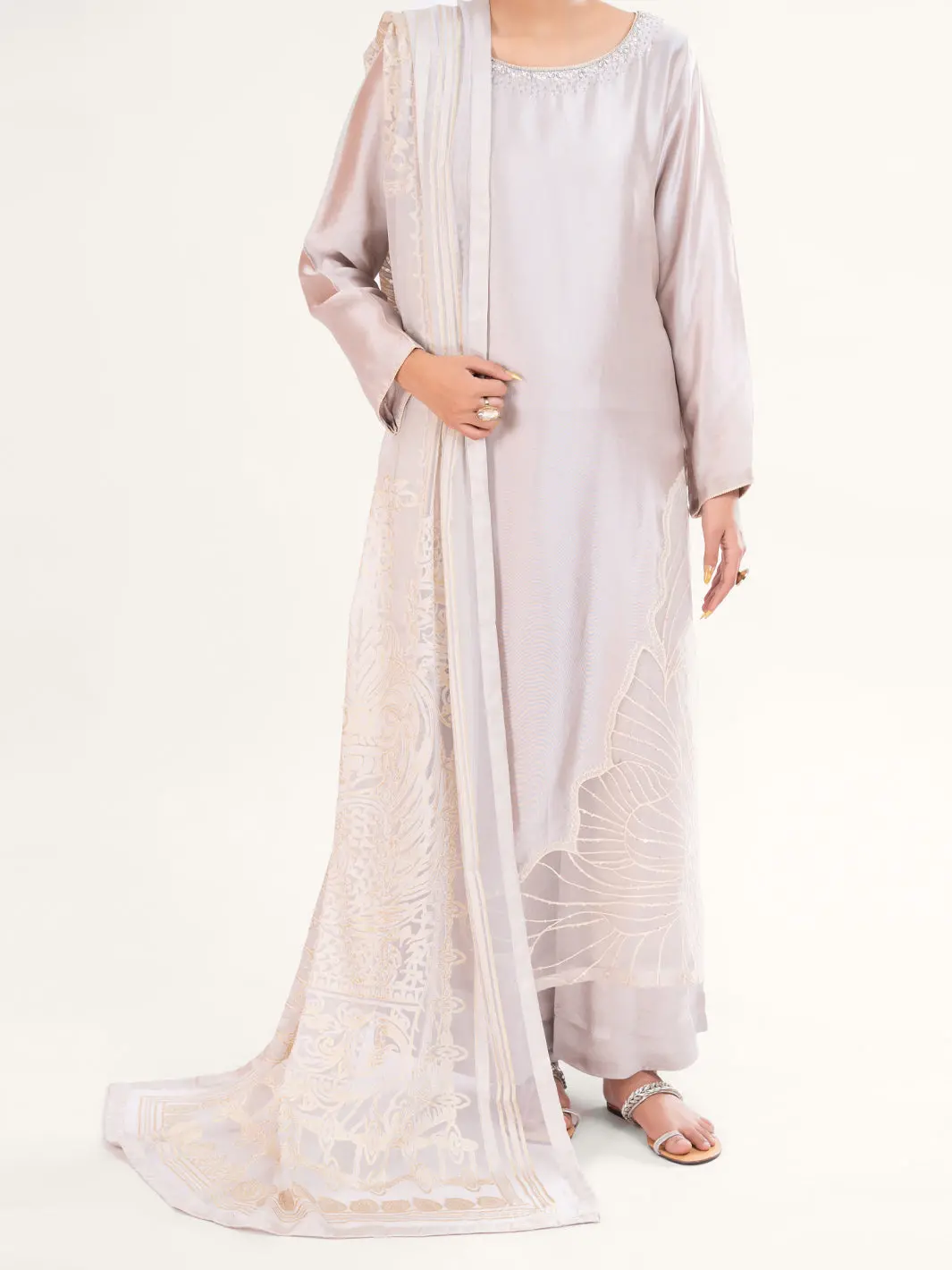 Beige Sheesha Silk Formal 3Pc Stitched - Al-3Ps-Ls-580 1