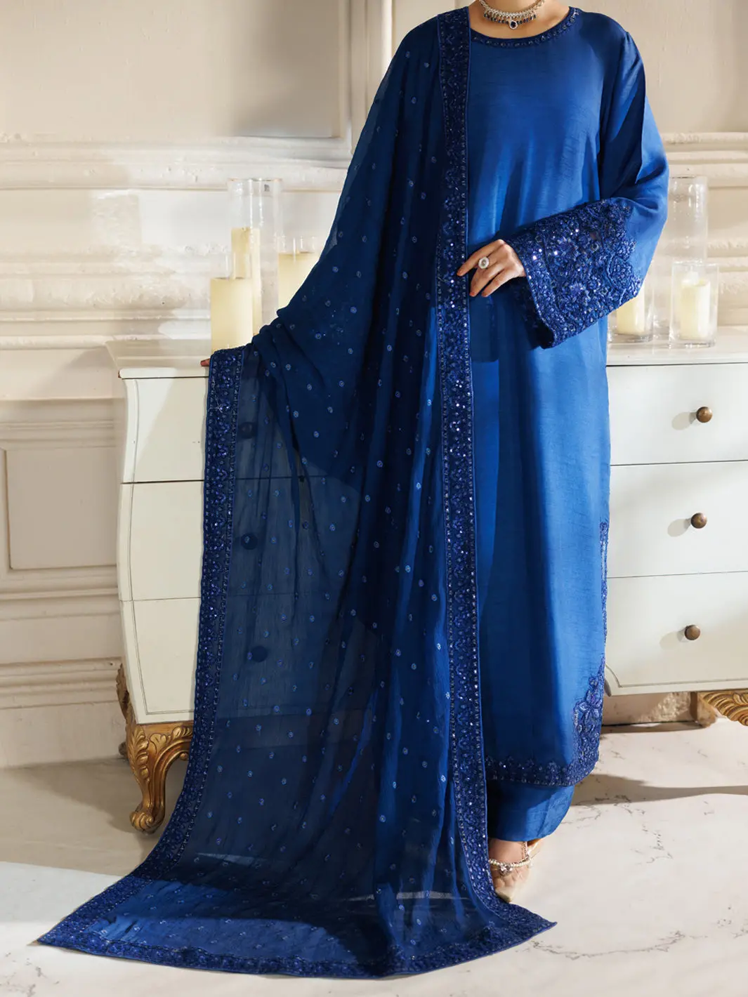 Royal Blue Raw Silk Formal 3Pc Stitched - Al-3Ps-Ls-597 1
