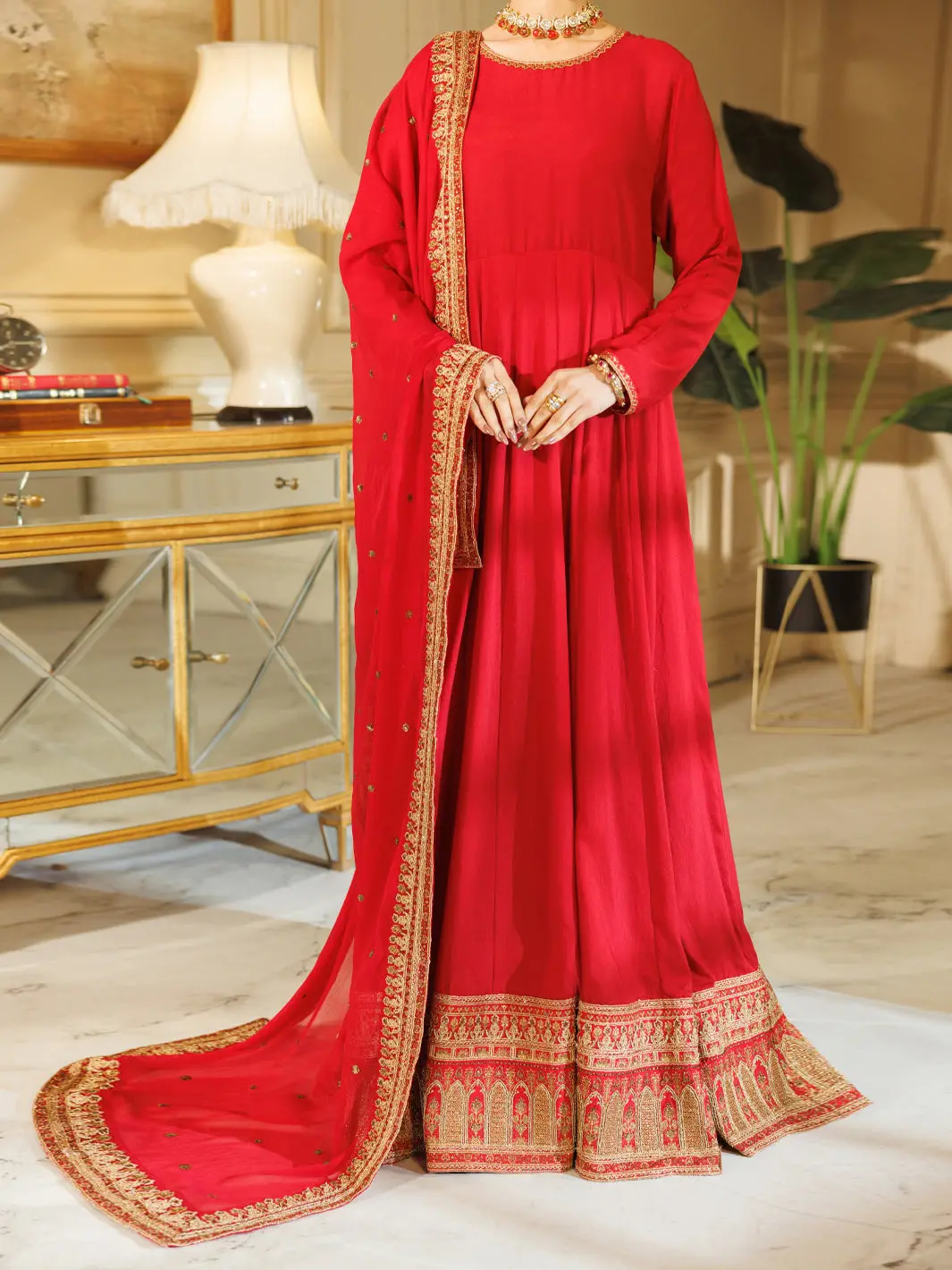 Red Raw Silk Formal Stitched 3Pc - Al-3Ps-Ls-600 1