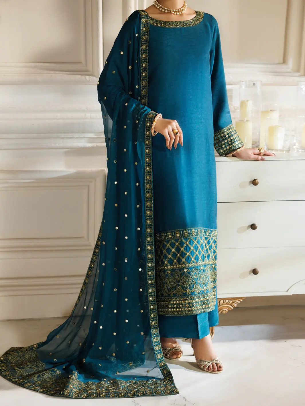 Turquoise Raw Silk Formal Stitched 3Pc - Al-3Ps-Ls-601 1