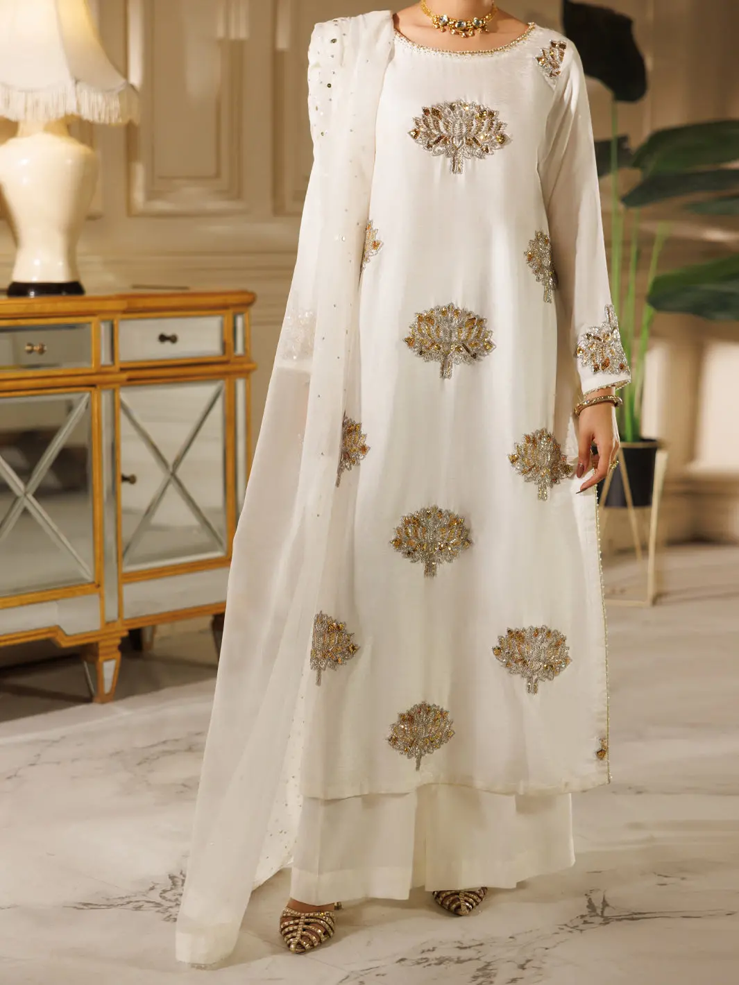 White Raw Silk Formal Stitched 3Pc - Al-3Ps-Ls-607 1