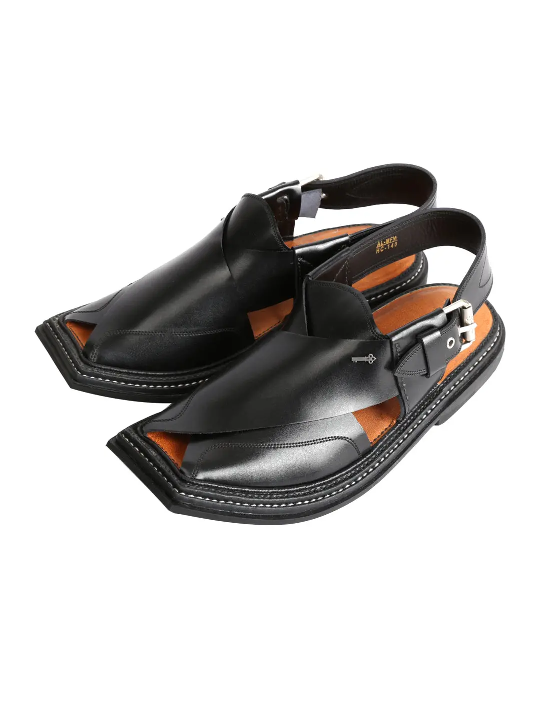 Black Leather Peshawari Chappal - Al-Mfw-Hc-140 1