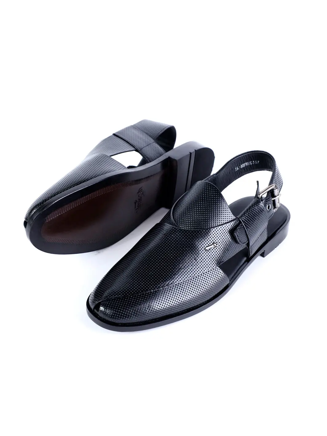 Black Leather Peshawari Chappal - Al-Mfw-Hc-167 1