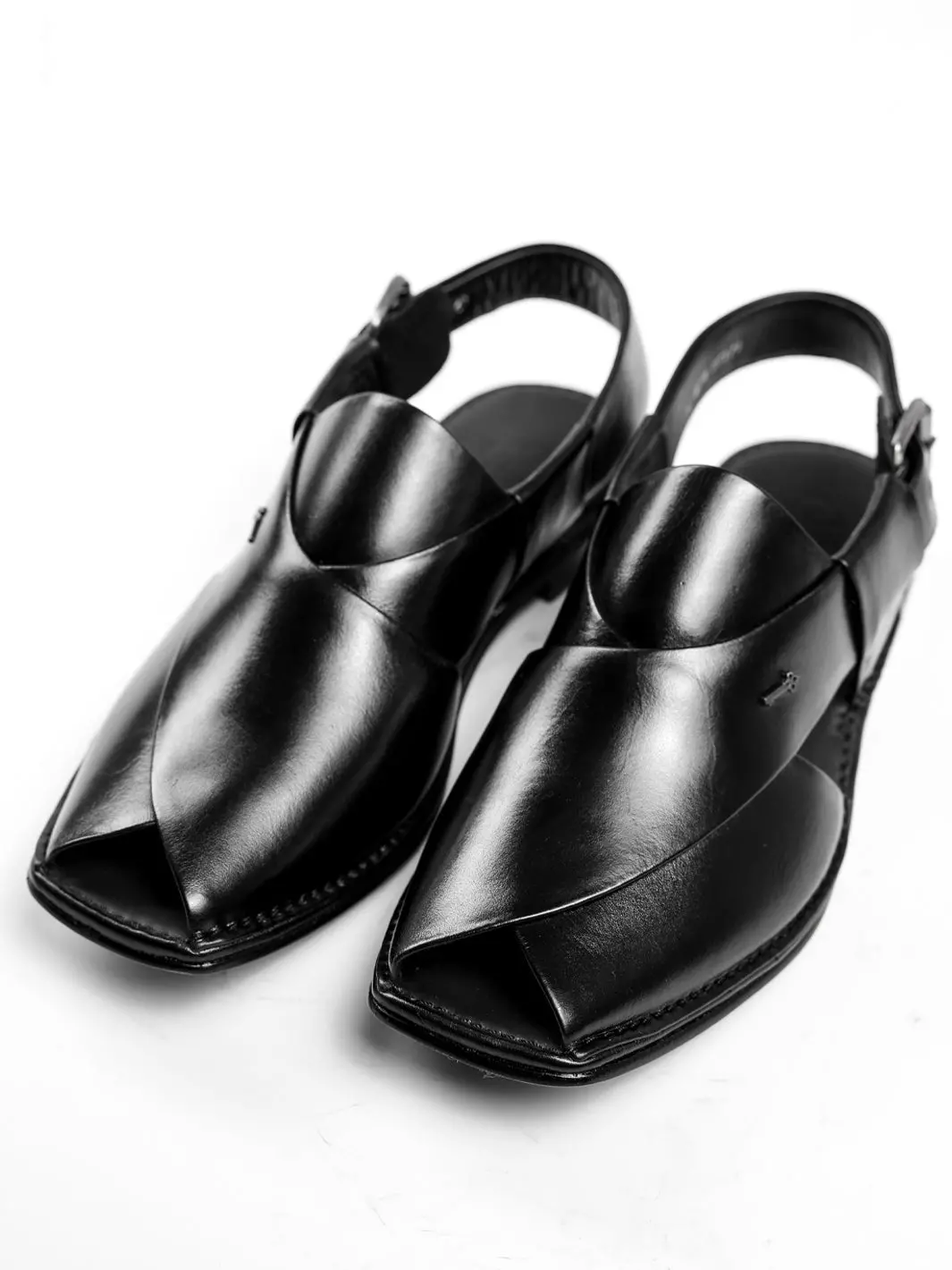 Black Leather Peshawari Sandals - Al-Mfw-Hc-171 1