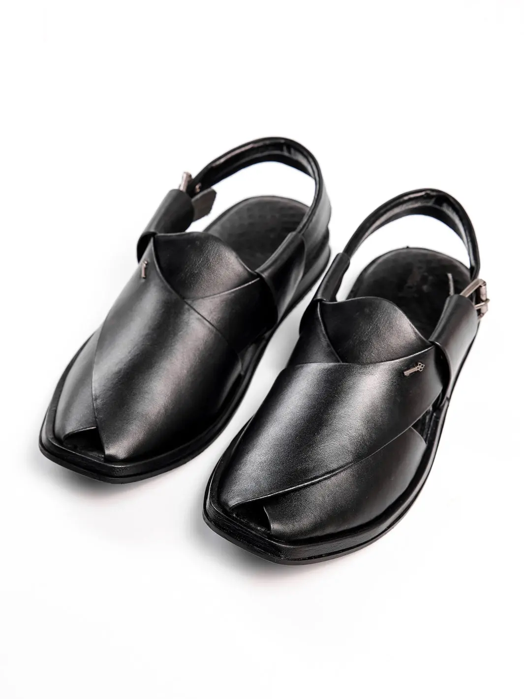 Black Leather Peshawari Sandals - Al-Mfw-Hc-173 1