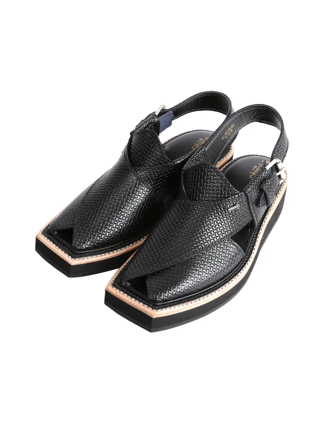 Black Leather Peshawari Chappal - Al-Mfw-Hck-135 1