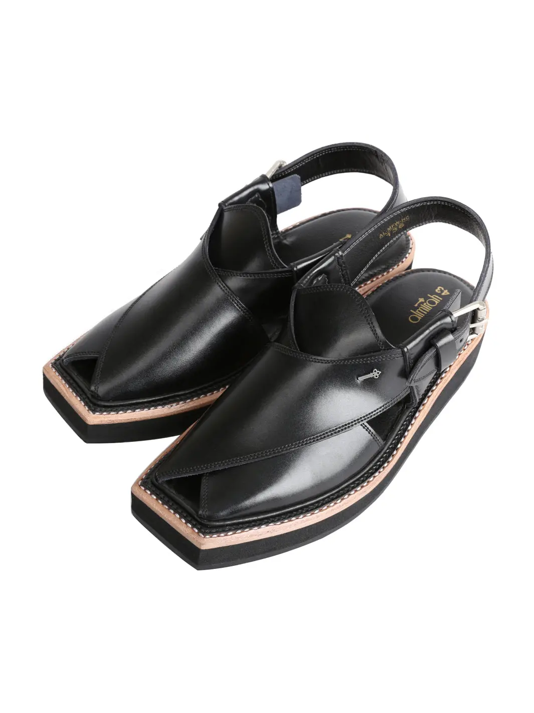 Black Leather Peshawari Chappal - Al-Mfw-Hck-136 1