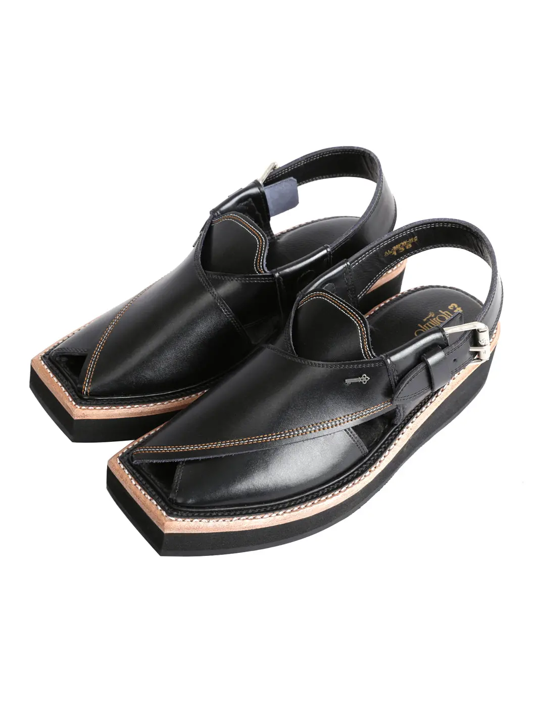 Black Leather Kaptaan Chappal - Al-Mfw-Hck-138 1