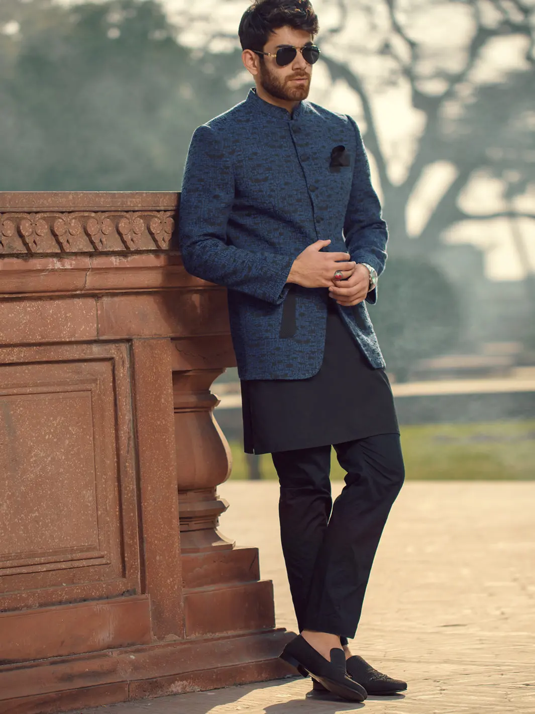 Royal Blue Textured Prince Coat - Al-Pcs-002 1
