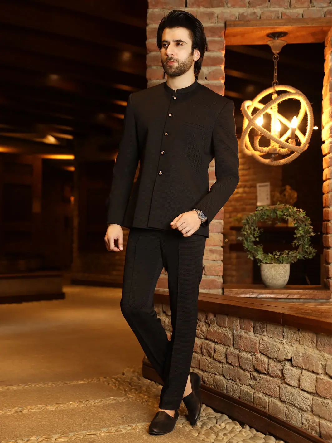 Black Textured Prince Coat - Al-Pcs-003 1