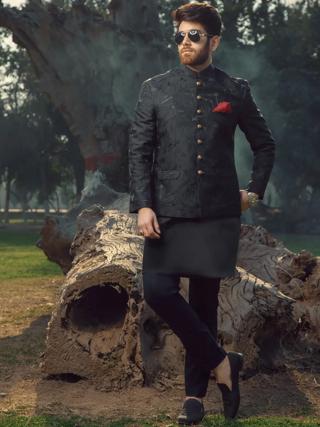 Black Textured Prince Coat - Al-Pcs-008 1