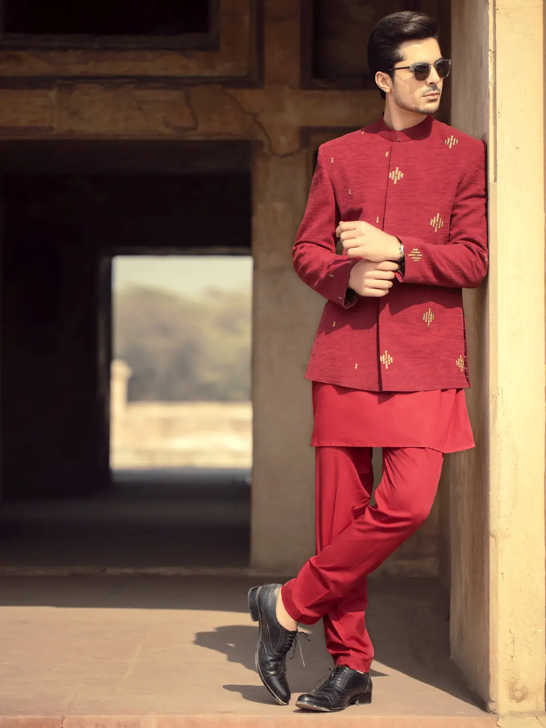Red Blended Fabric Prince Coat  - Al-Pcs-026 1
