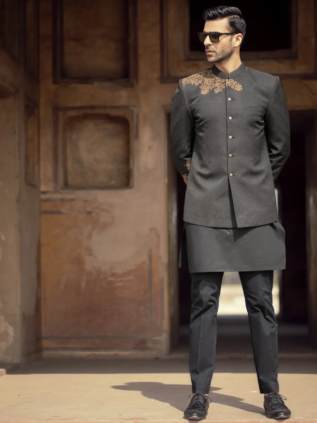 Black Blended Fabric Prince Coat  - Al-Pcs-027 1