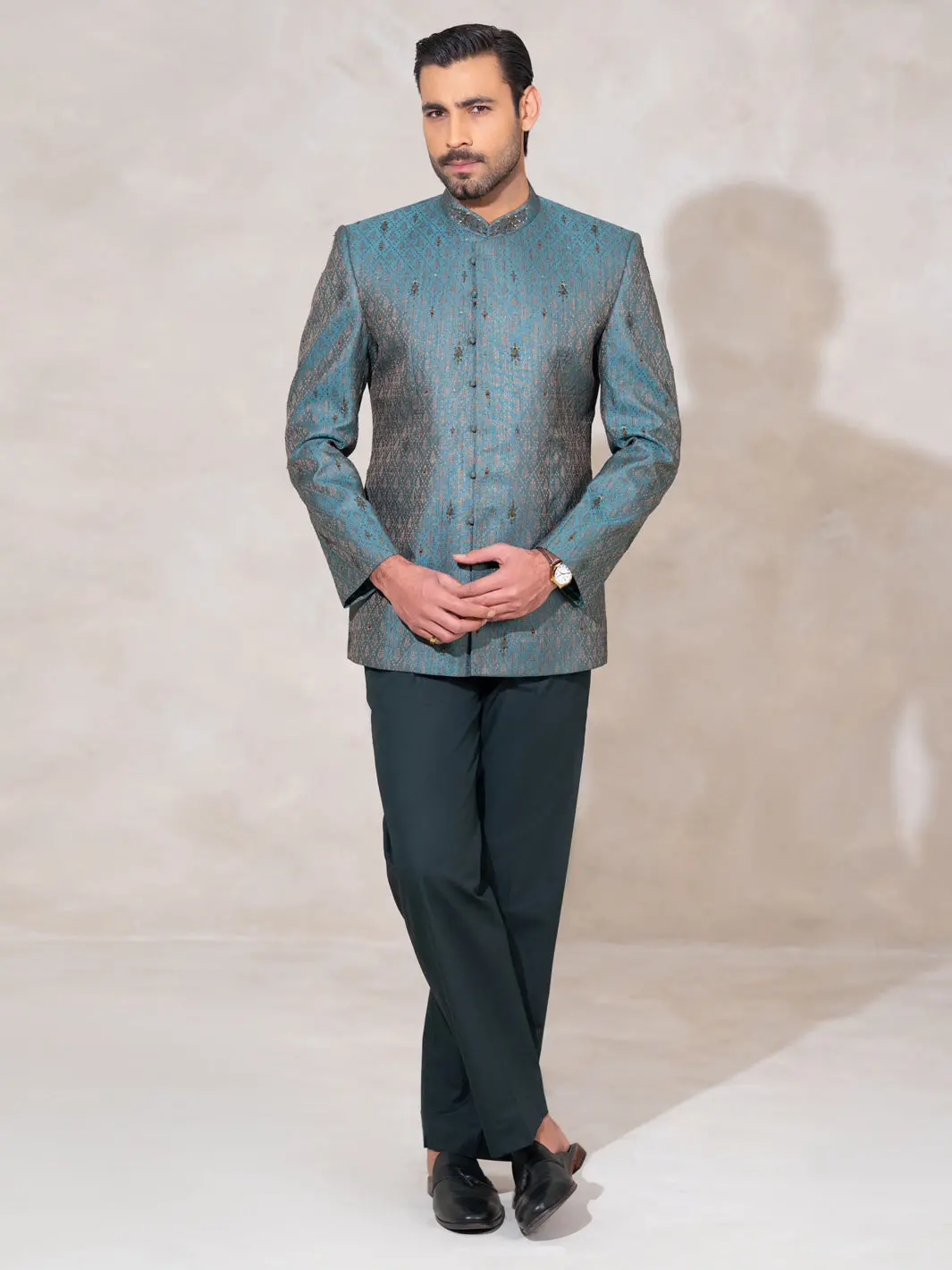 Teal Semi-Formal Prince Coat - Al-Pcs-079 1