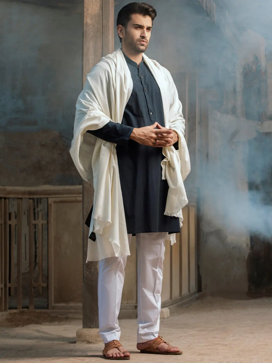 Cream Blended Shawl For Men - Al-Sh-002 1
