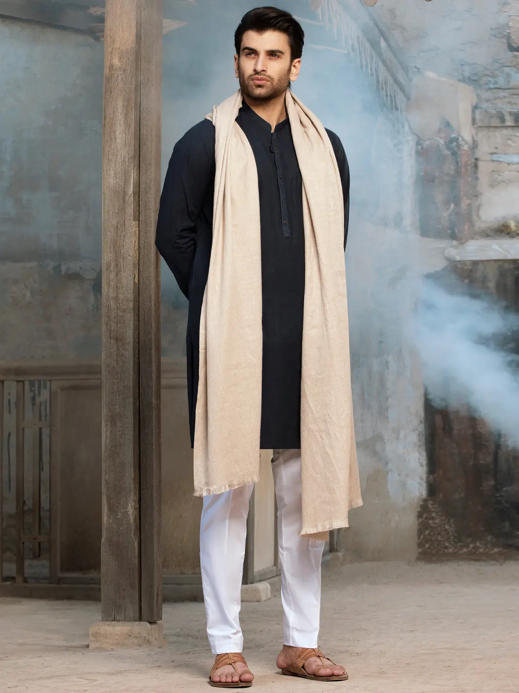 Beige Blended Shawl For Men - Al-Sh-003 1