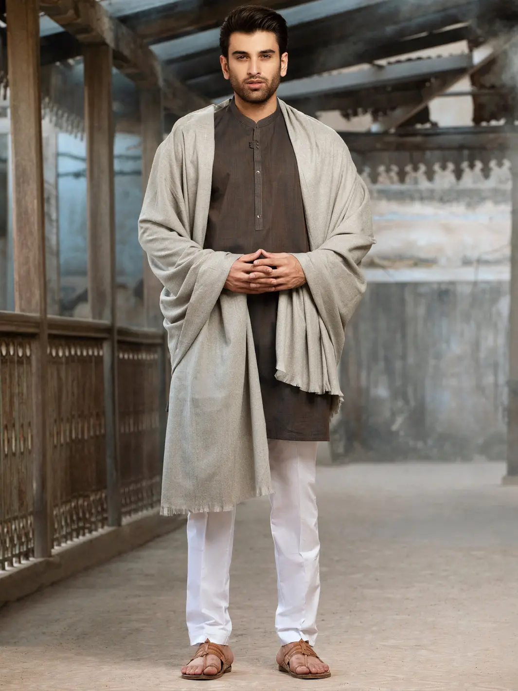 Grey Blended Shawl For Men - Al-Sh-006 1