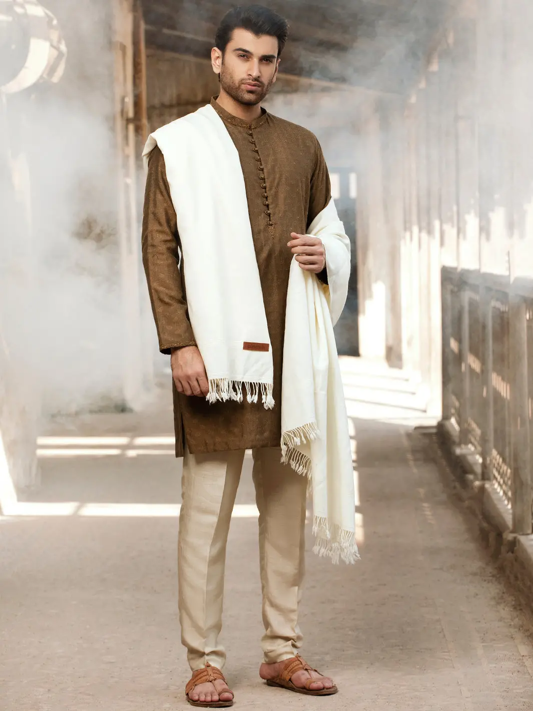 Cream Blended Shawl For Men - Al-Sh-007 1