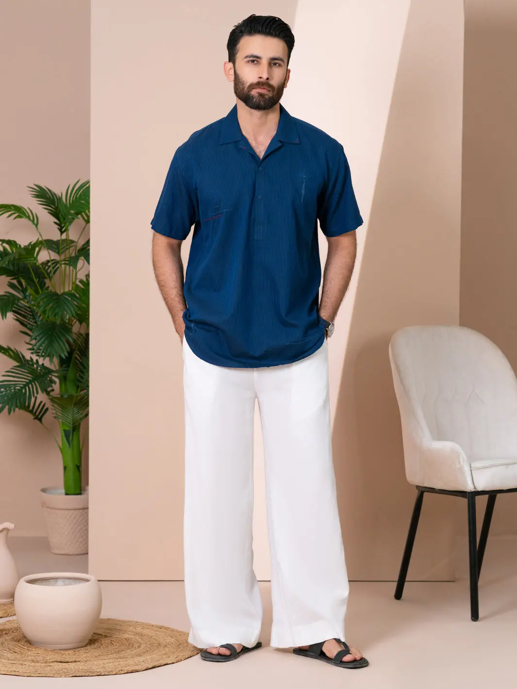 Navy Blue Cut & Sew Kurta - Al-Sht-001 1