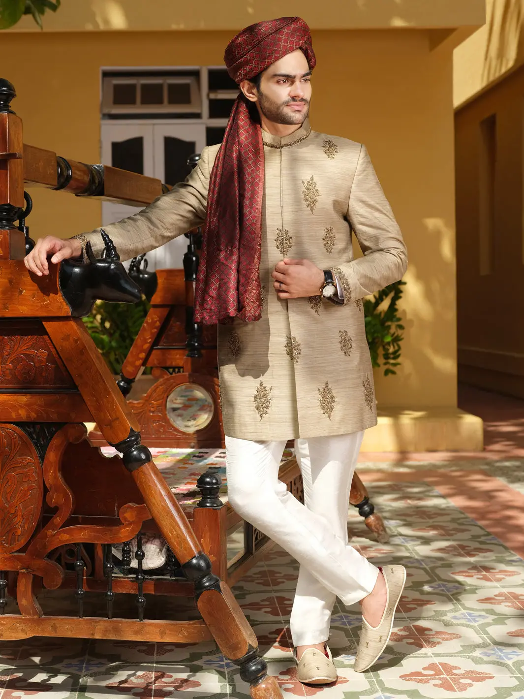 Fawn Blended Sherwani - Al-Sw-111 1