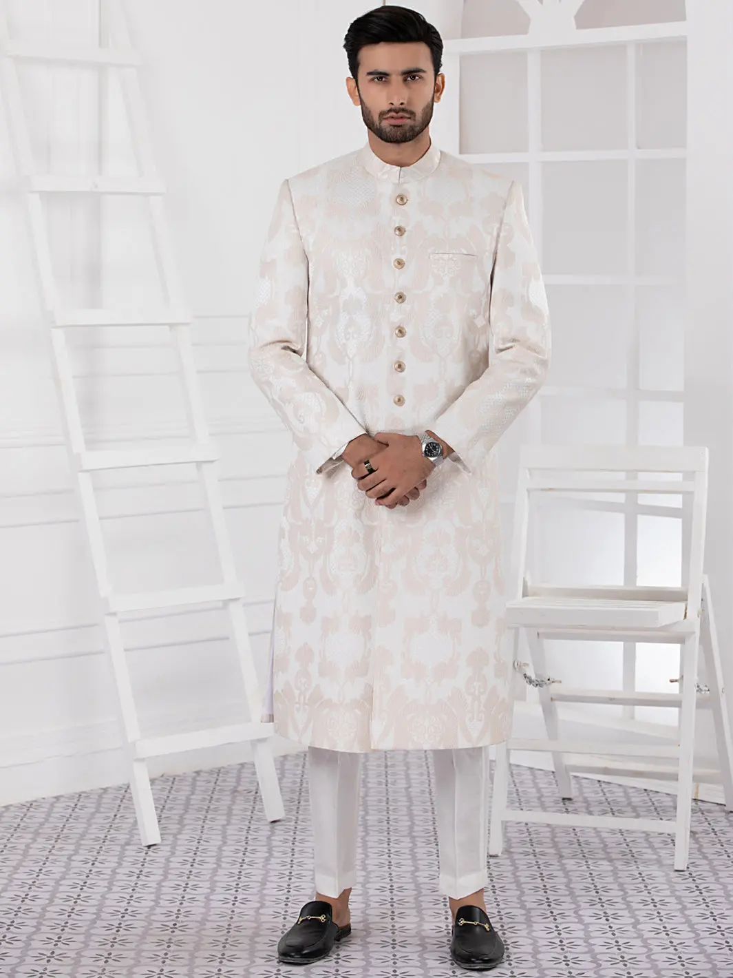 Cream Blended Men Sherwani - Al-Sw-130 1
