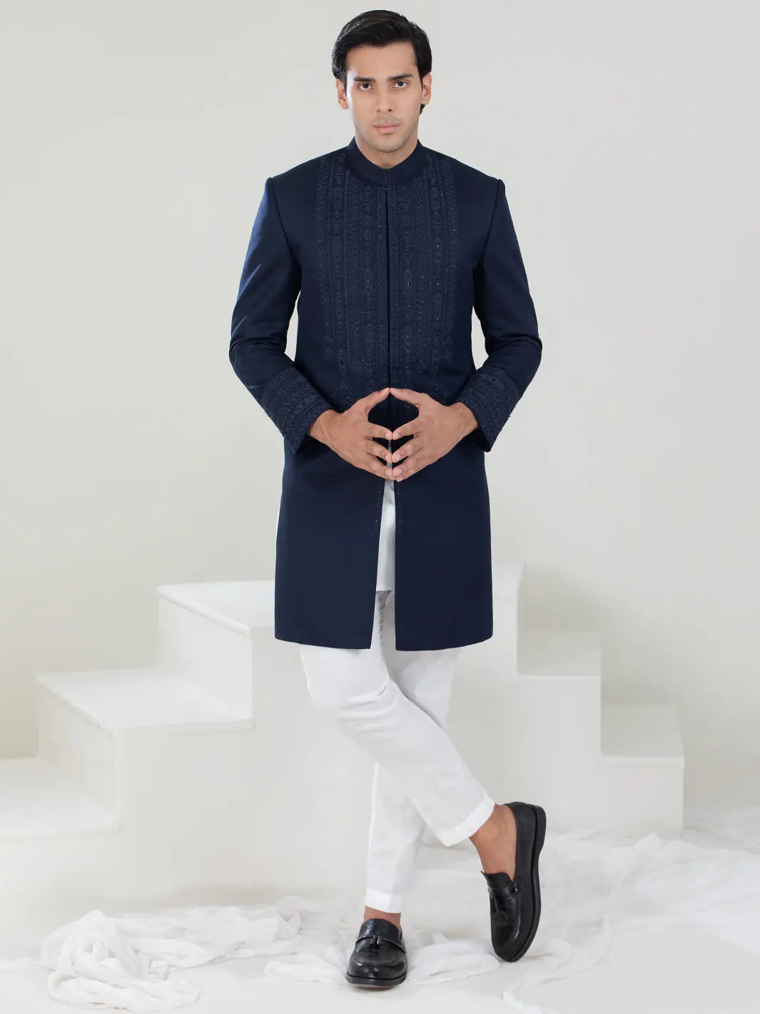 Navy Blue Blended Sherwani - Al-Sw-133 1