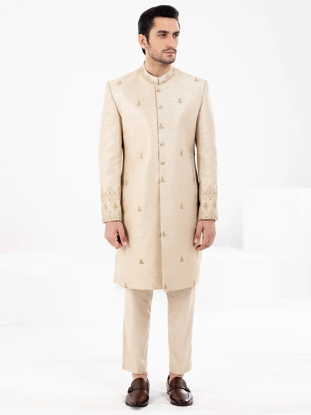 Dull Beige Blended Men Sherwani - Al-Sw-145 1