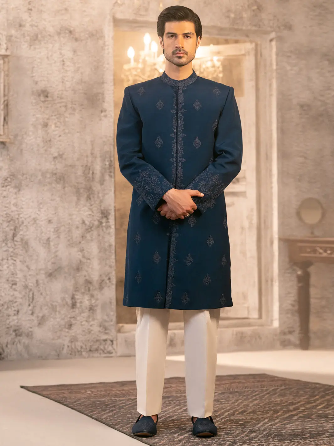 Blue Cotton Sherwani - Al-Sw-154 1