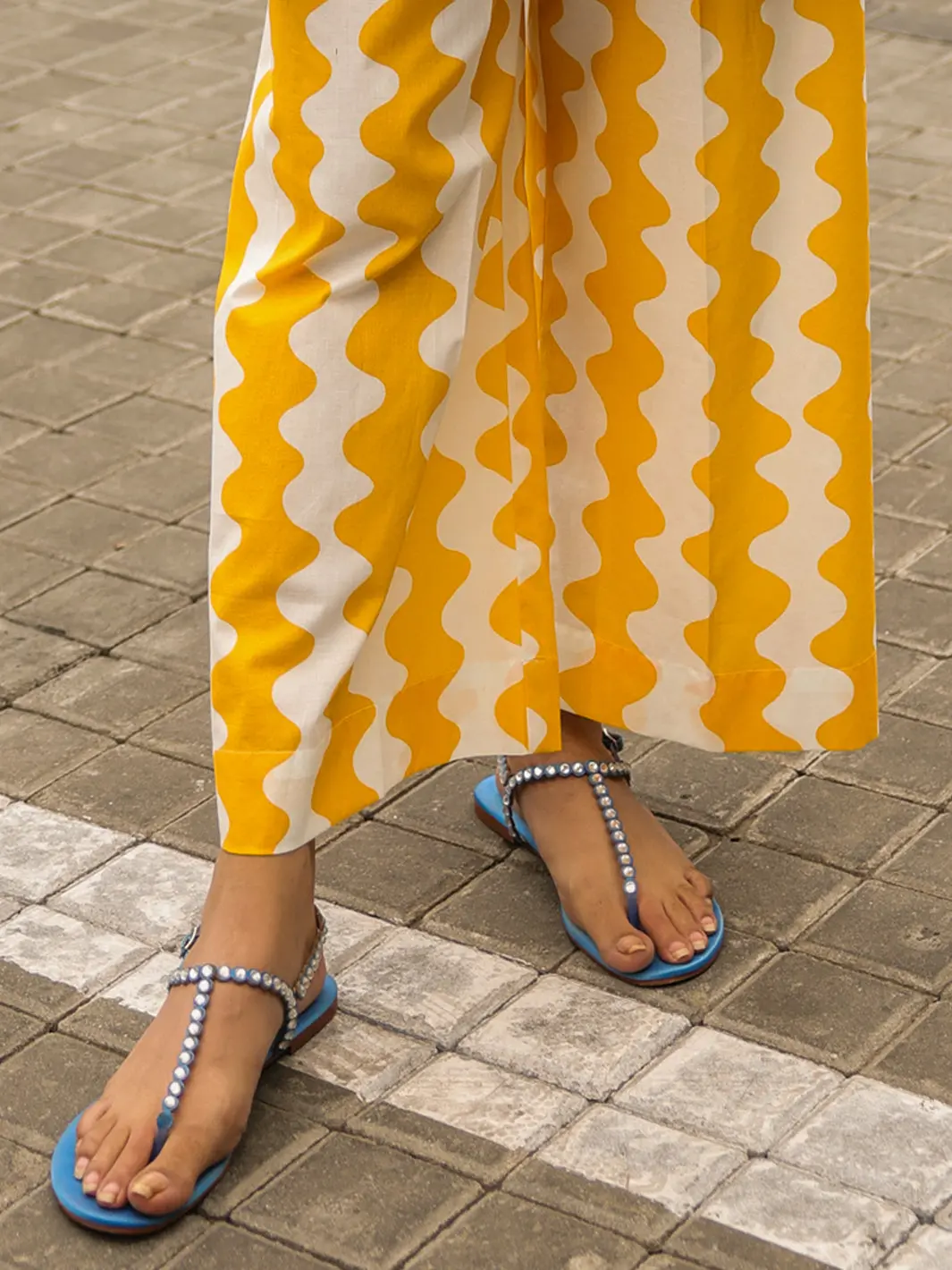 Yellow White Lawn Trousers - Al-T-793 1