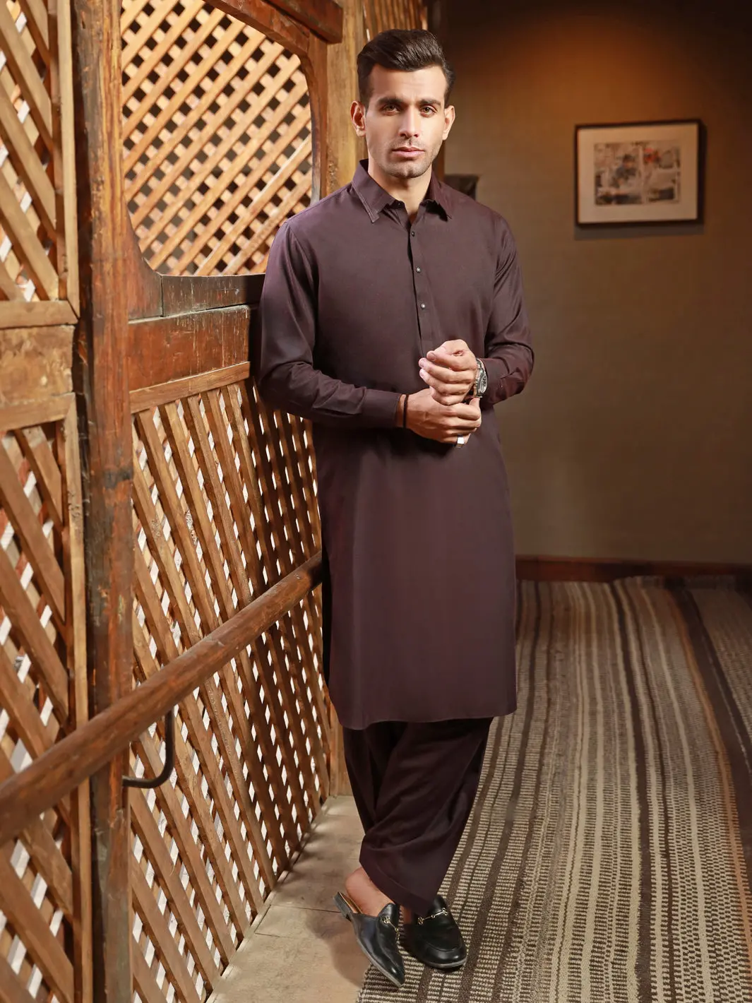 Dark Maroon Blended Kameez Shalwar - Alwa-Ks-323 1