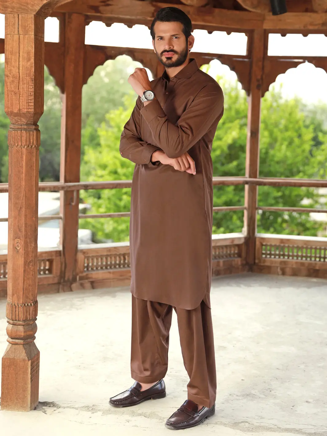 Brown Blended Kameez Shalwar - Alwa-Ks-328 1