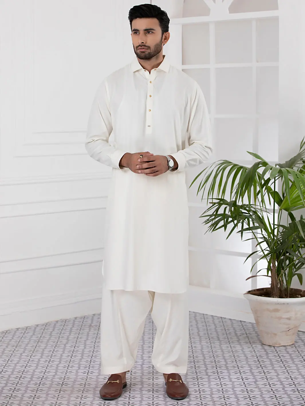 Cream Blended Kameez Shalwar - Alwa-Ks-331 1