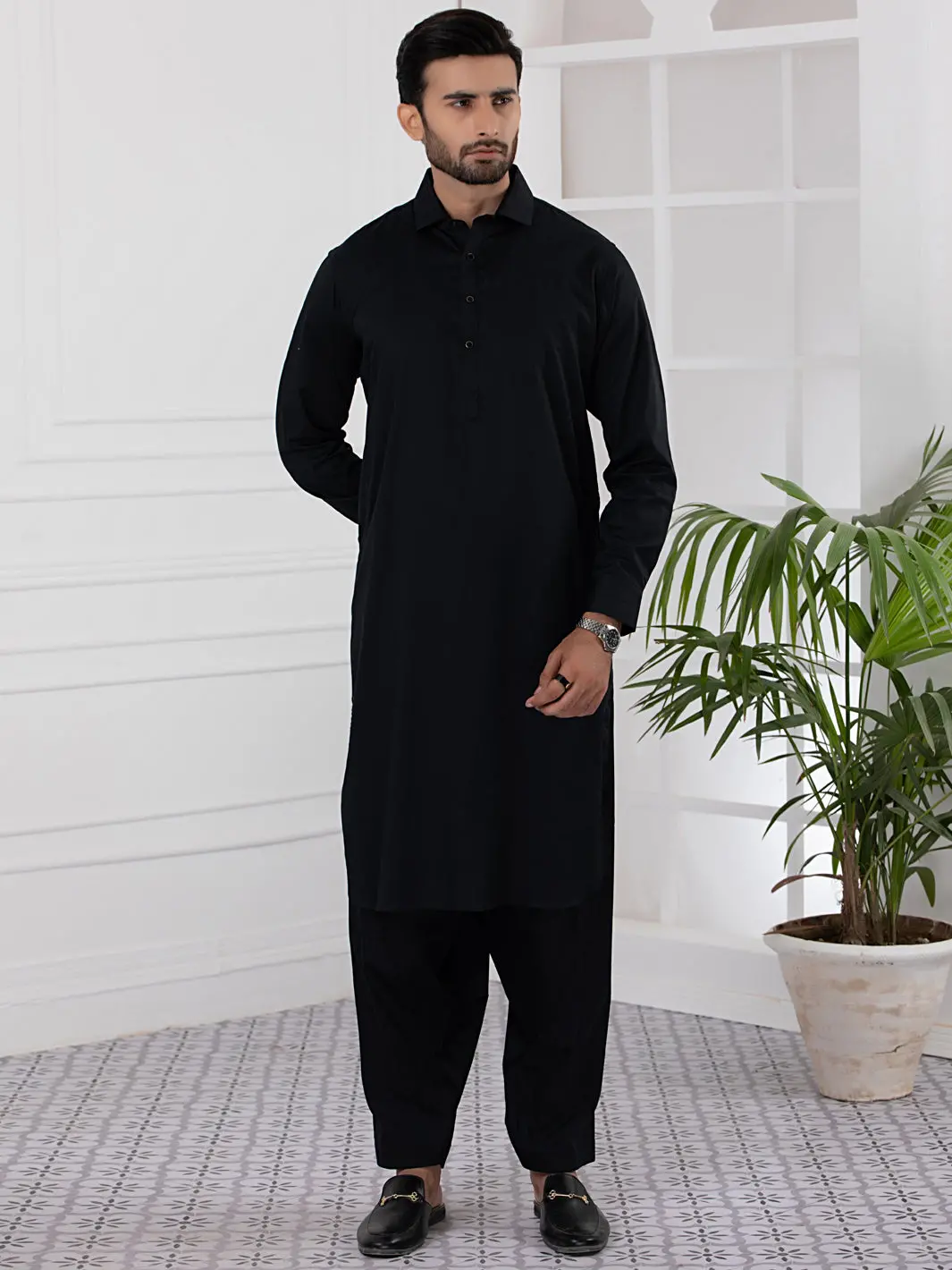 Black Cotton Kameez Shalwar - Alwa-Ks-336 1