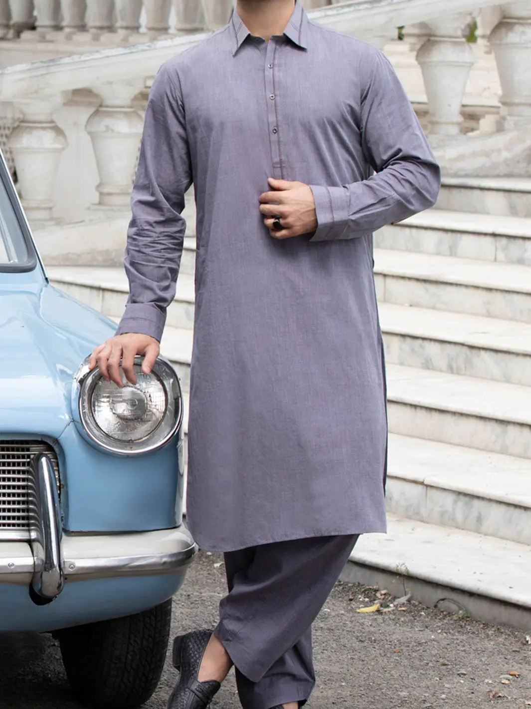 Grey Cotton Kameez Shalwar - Alwa-Ks-130 1