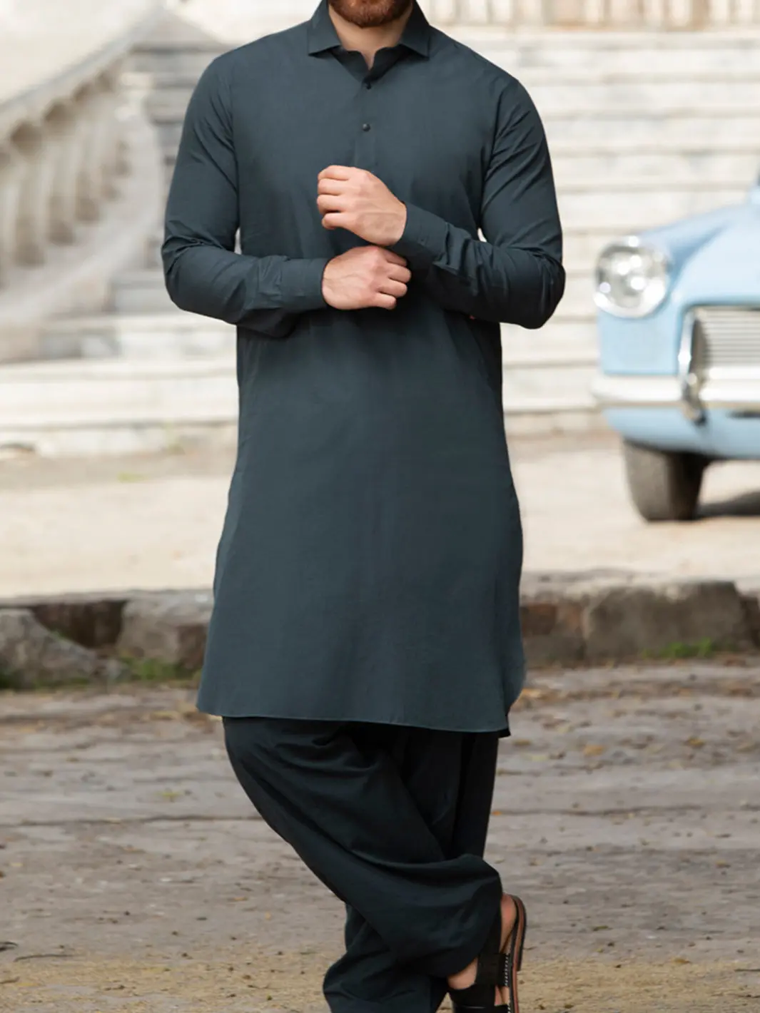 Green Cotton Kameez Shalwar - Alwa-Ks-131 1