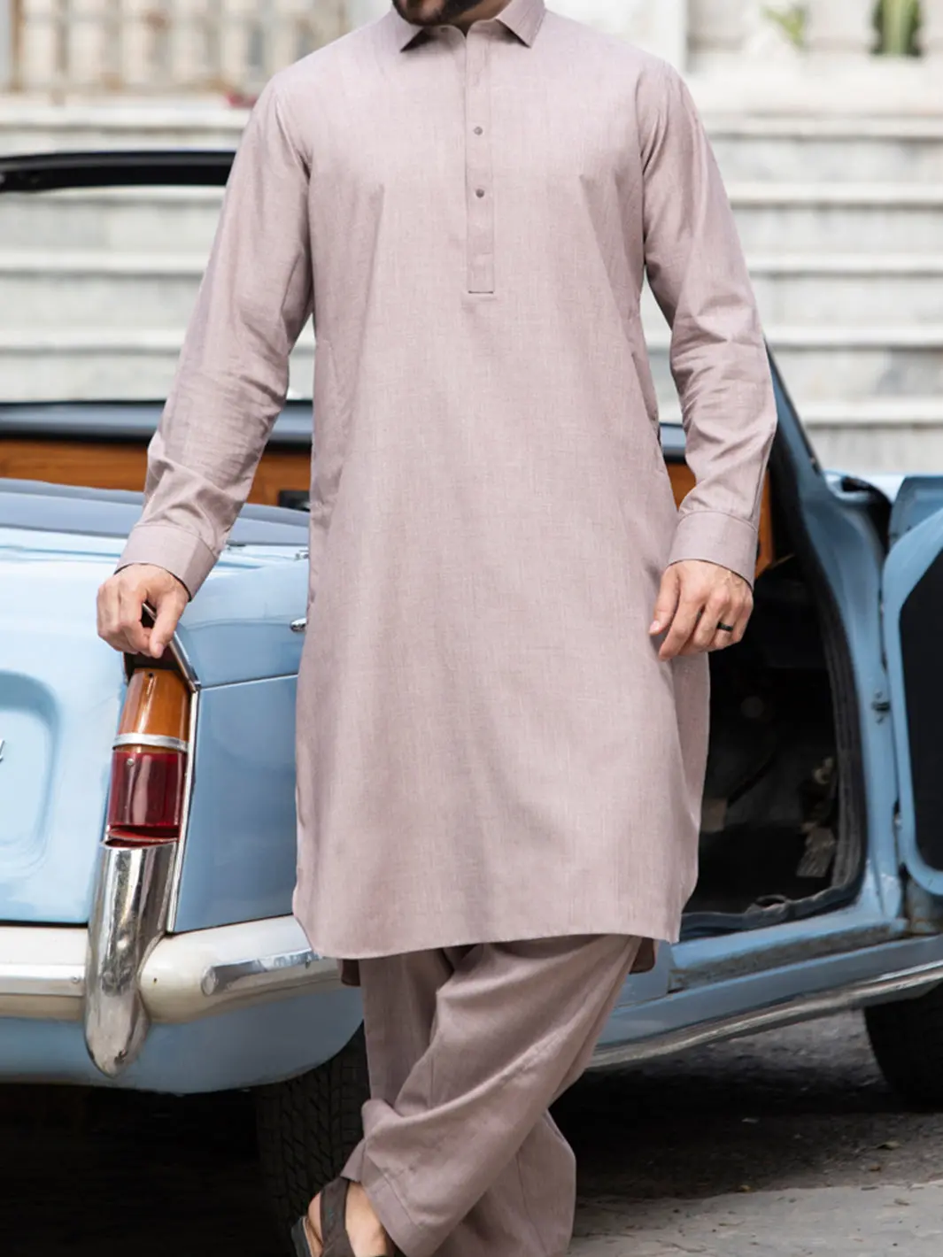 Light Brown Blended Kameez Shalwar - Alwa-Ks-136 1