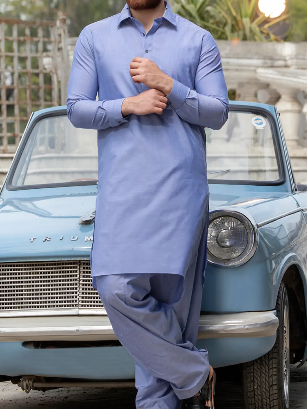 Light Blue Cotton Kameez Shalwar - Alwa-Ks-137 1