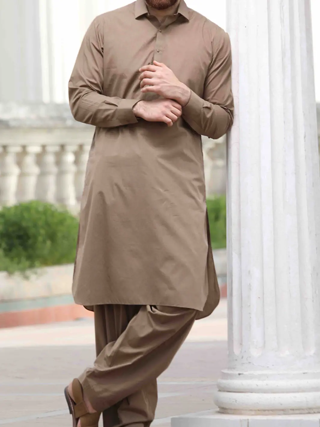 Light Brown Cotton Kameez Shalwar - Alwa-Ks-142 1