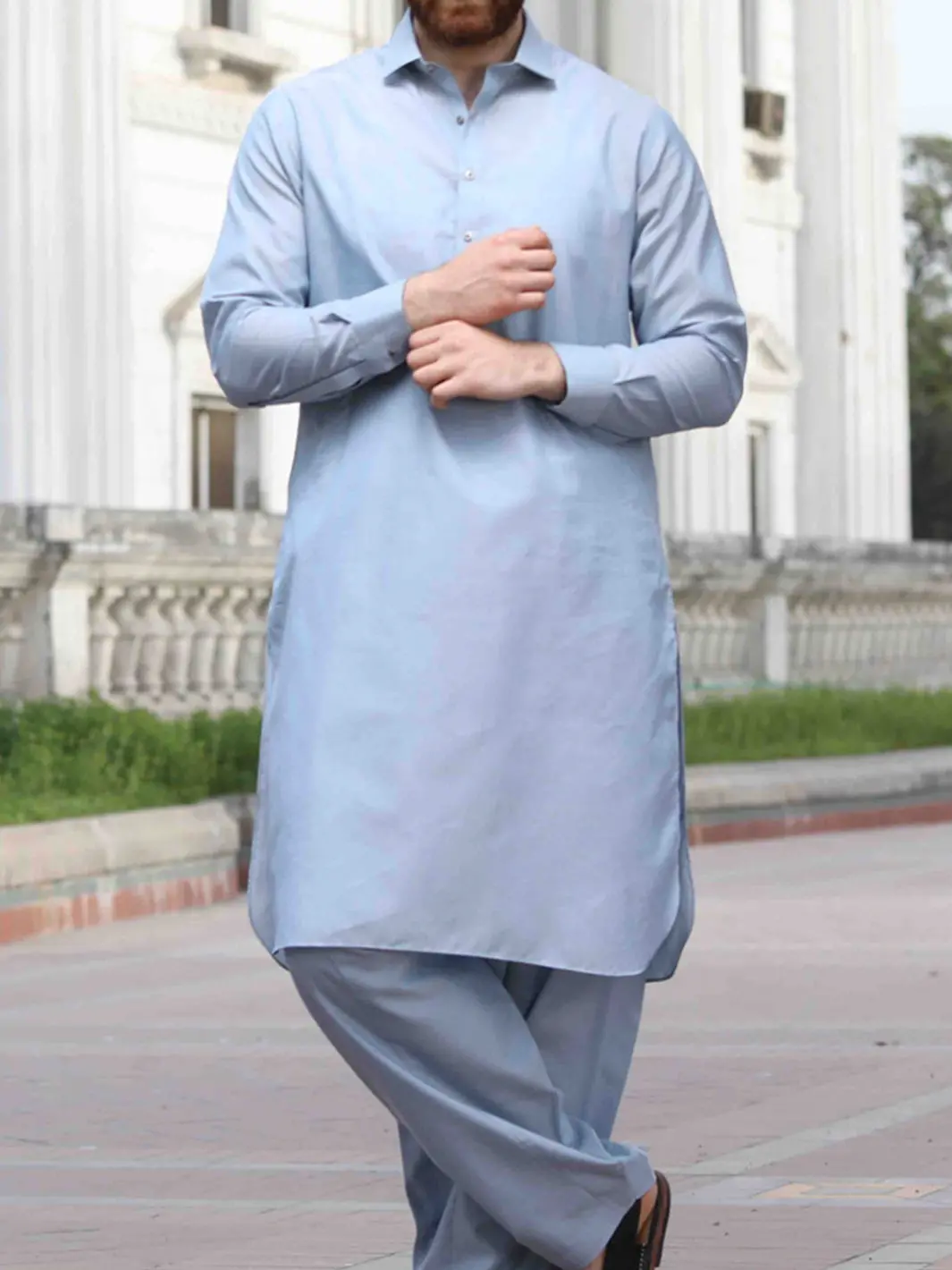 Light Blue Cotton Kameez Shalwar - Alwa-Ks-143 1