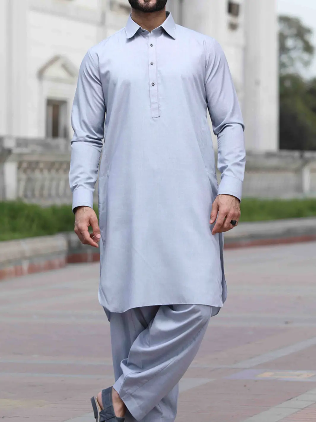 Light Grey Blended Kameez Shalwar - Alwa-Ks-146 1