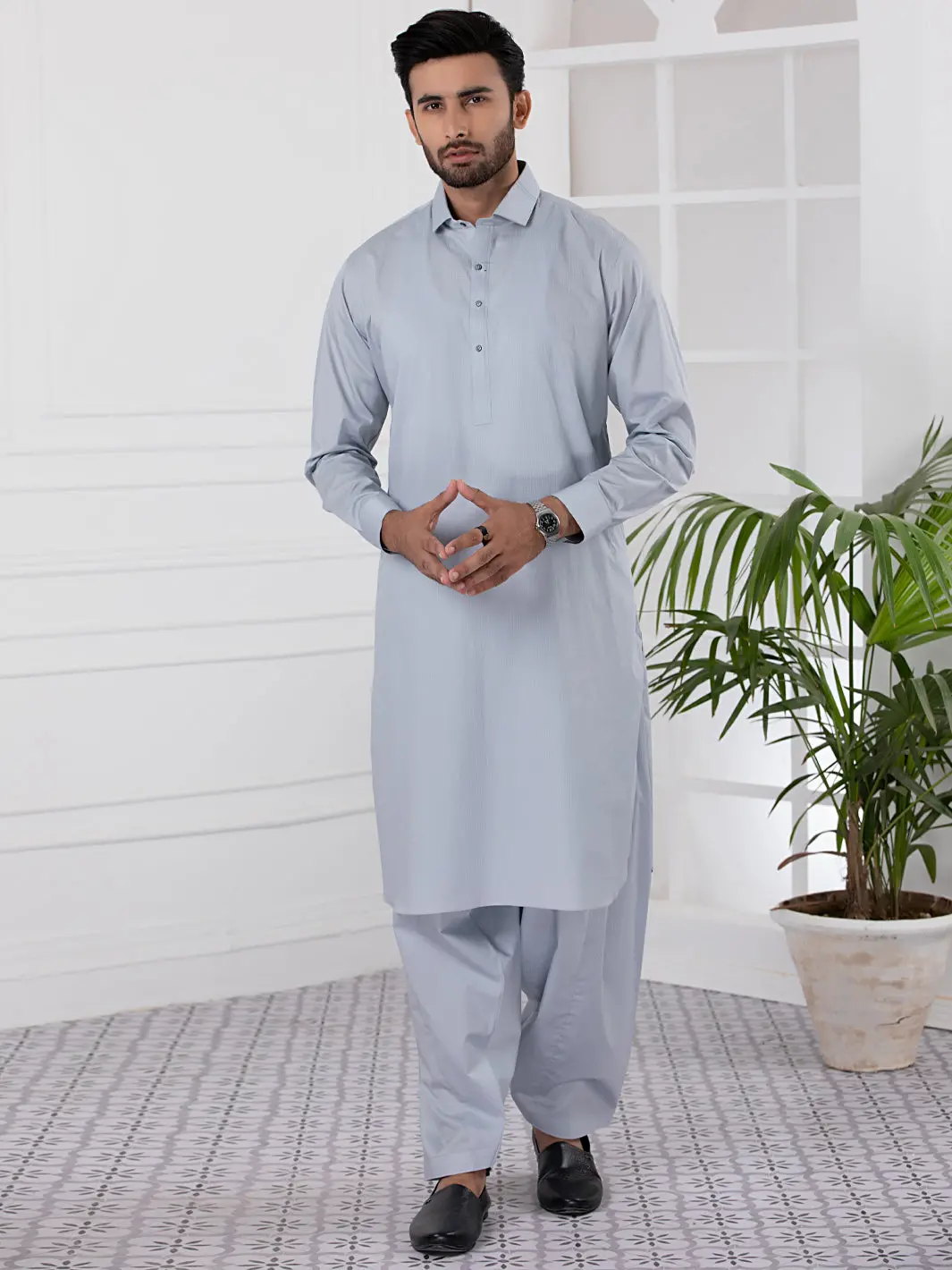Light Blue Blended Kameez Shalwar - Alwa-Ks-333 1
