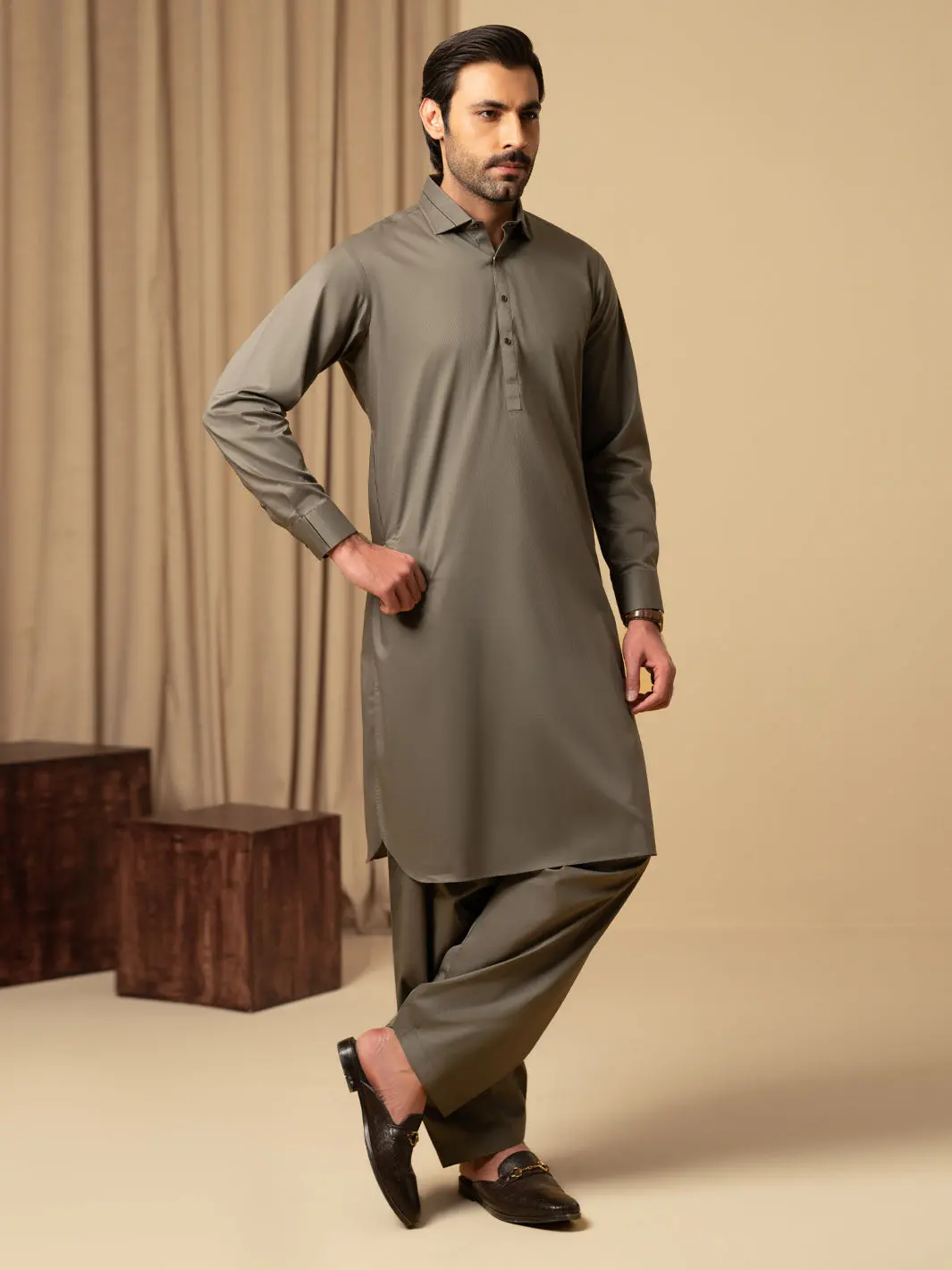 Sage Green Cotton Kameez Shalwar - Alwa-Ks-542 1