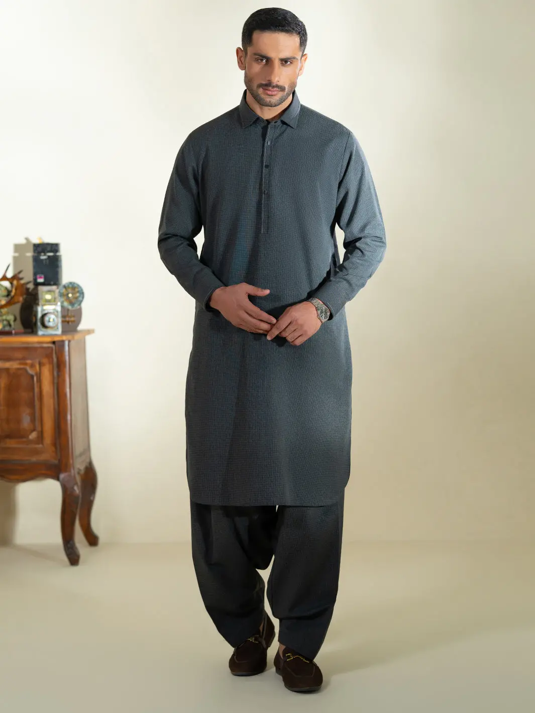 Charcoal Grey Kameez Shalwar - Alwa-Ks-570 1