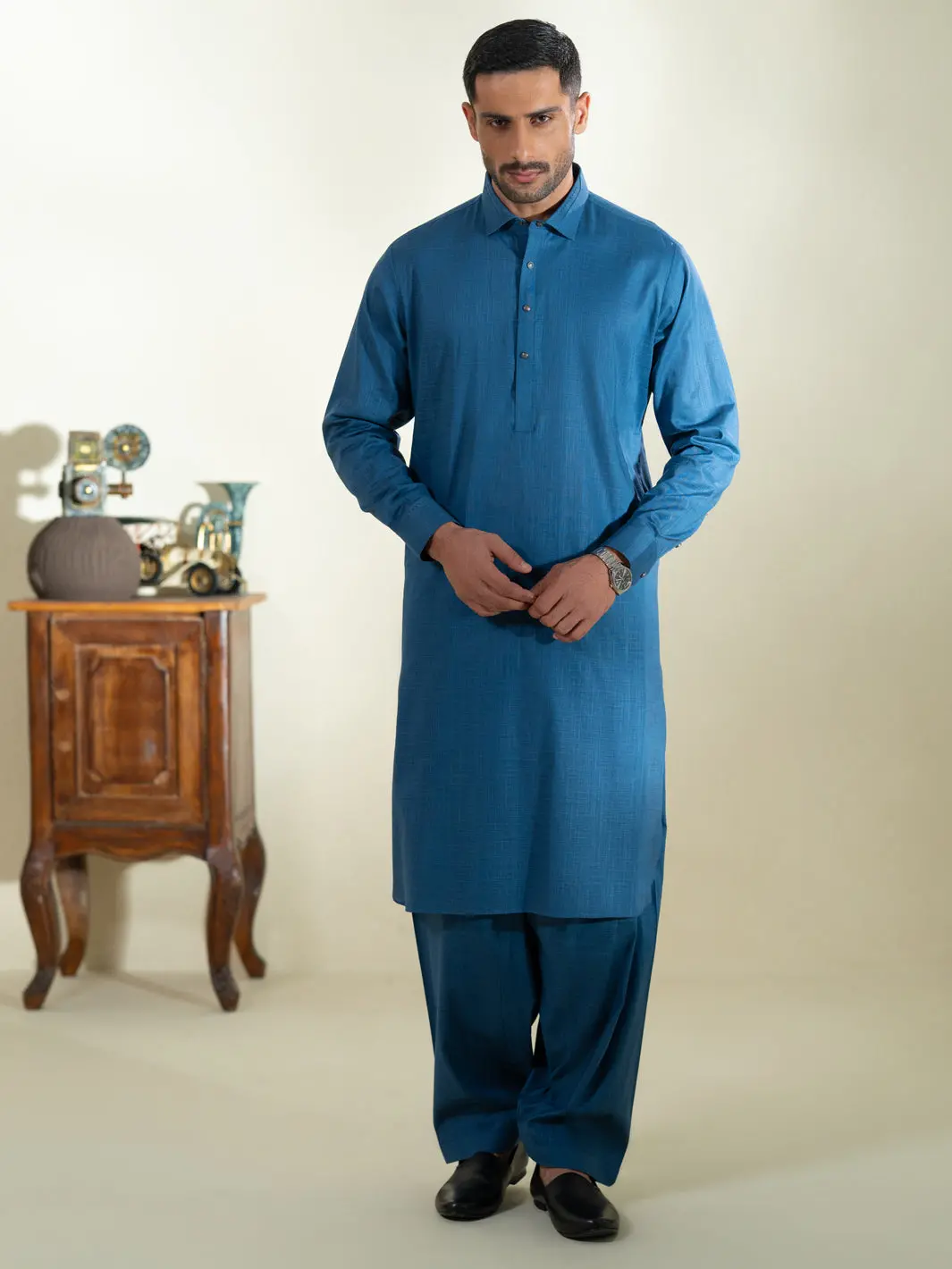 Blue Cotton Kameez Shalwar - Alwa-Ks-572 1