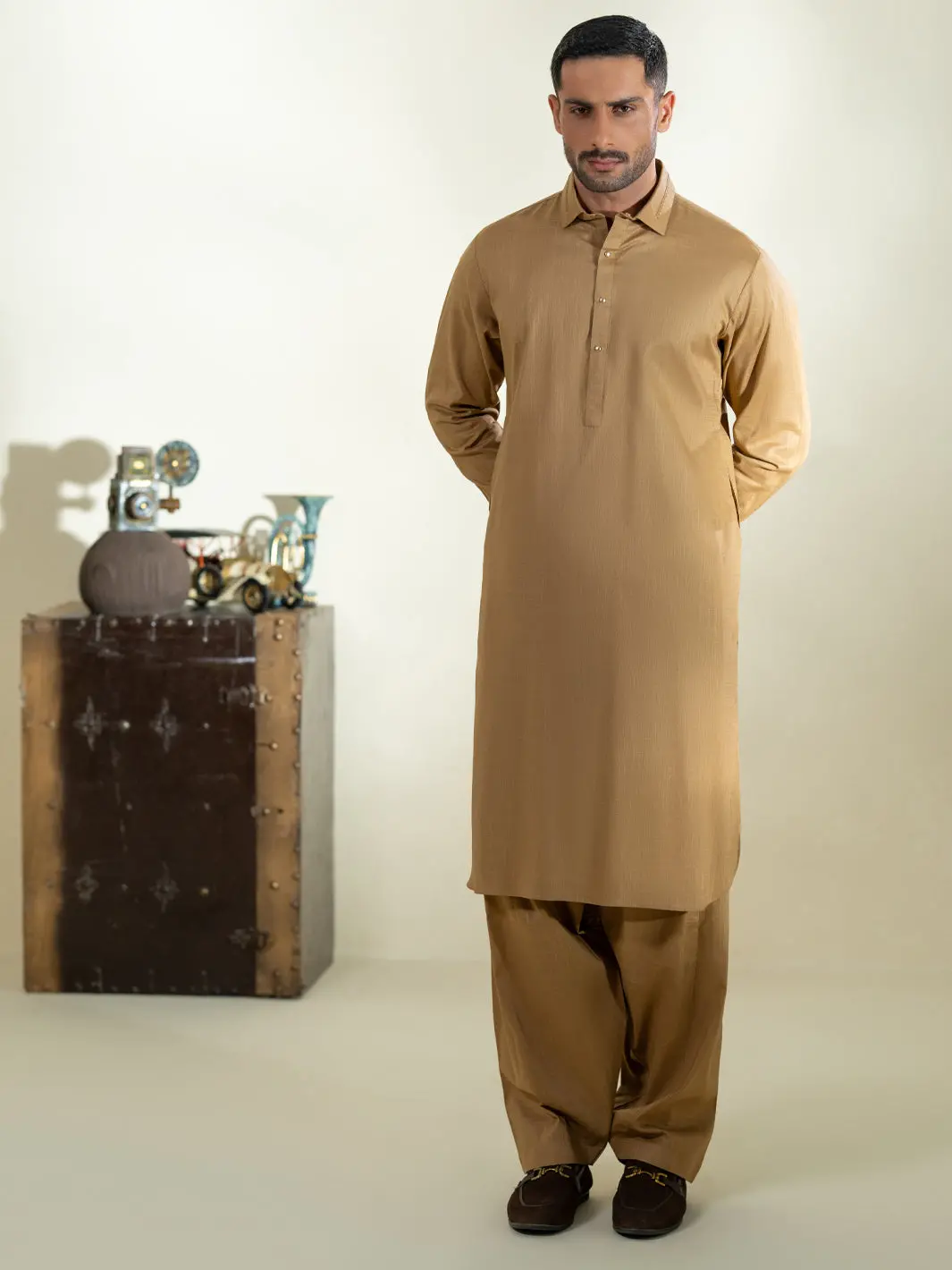 Mustard Cotton Kameez Shalwar - Alwa-Ks-575 1