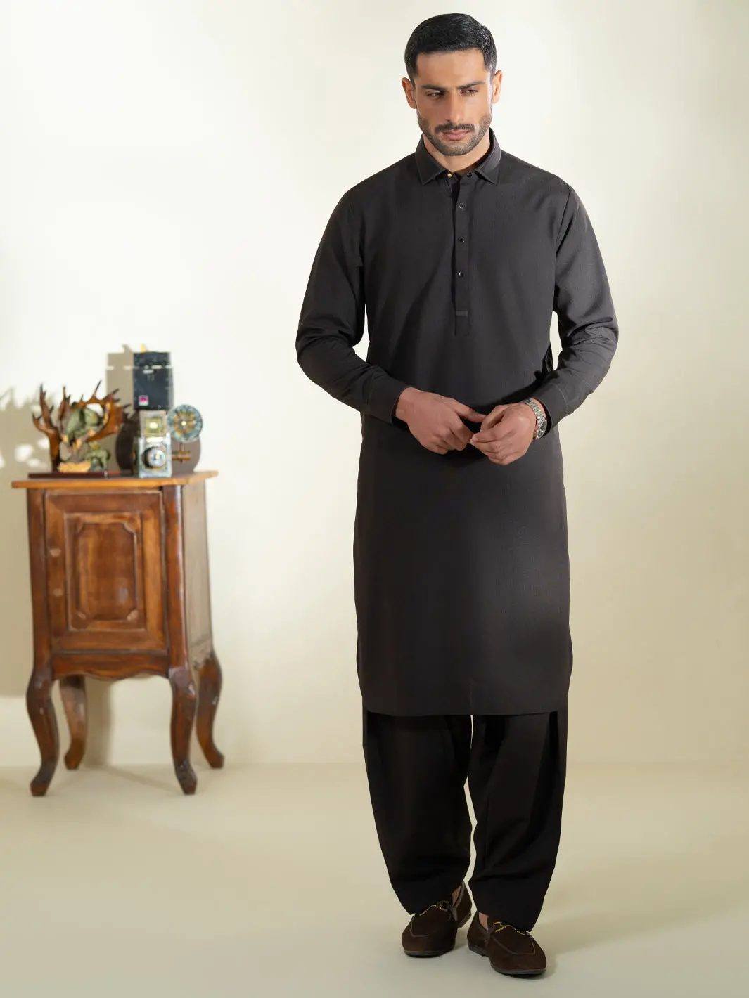 Dark Brown Kameez Shalwar - Alwa-Ks-582 1