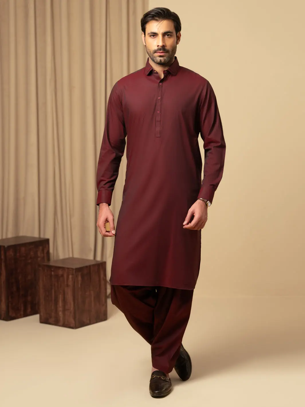 Maroon Cotton Kameez Shalwar - Alwa-Ks-591 1