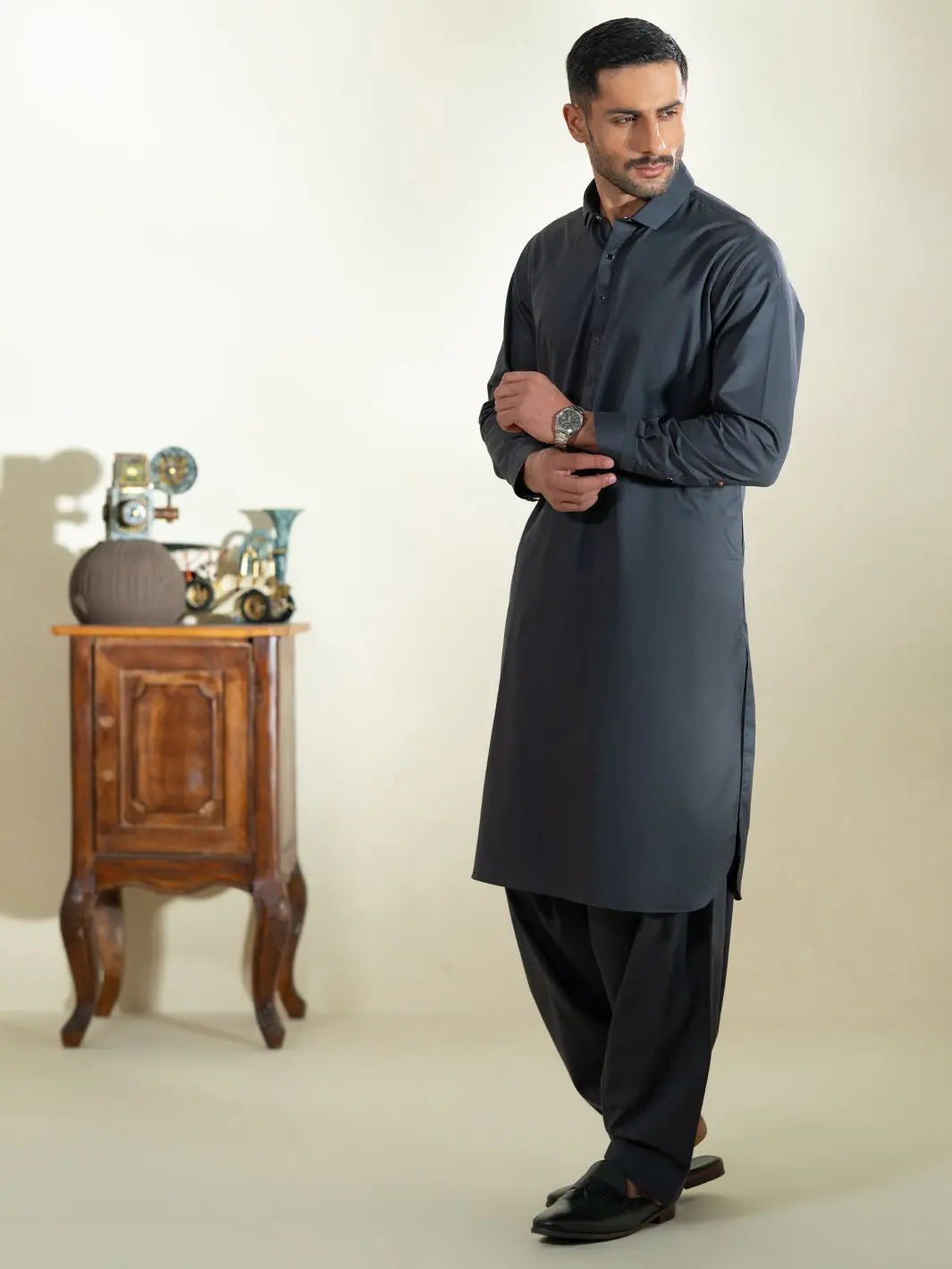 Charcoal Grey Kameez Shalwar - Alwa-Ks-593 1