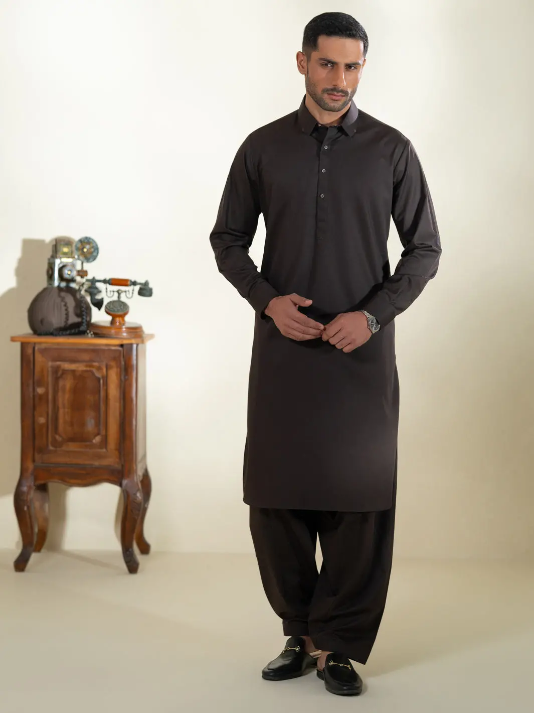 Dark Brown Kameez Shalwar - Alwa-Ks-594 1
